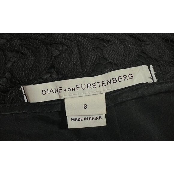 Diane von Furstenberg Sz 8 Black Lace Satin Tie Elegant Formal Wrap Dress RARE - Picture 11 of 14